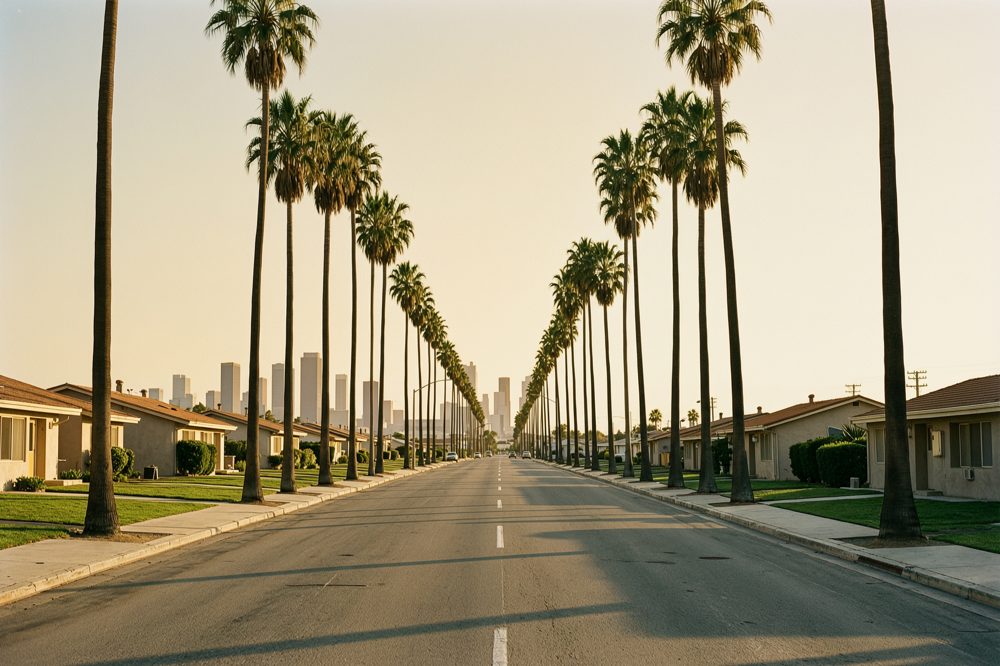 Palm-lined residential street in South Los Angeles