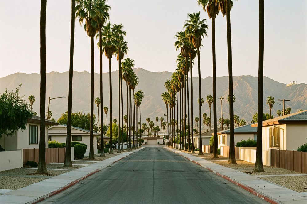 Palm trees and mountains on a Van Nuys street
